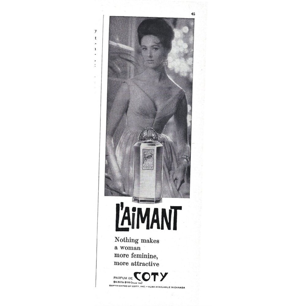 LAimant Parfum Coty Perfume ADVERT 1960s Vintage Print Ad 9 inch Tall